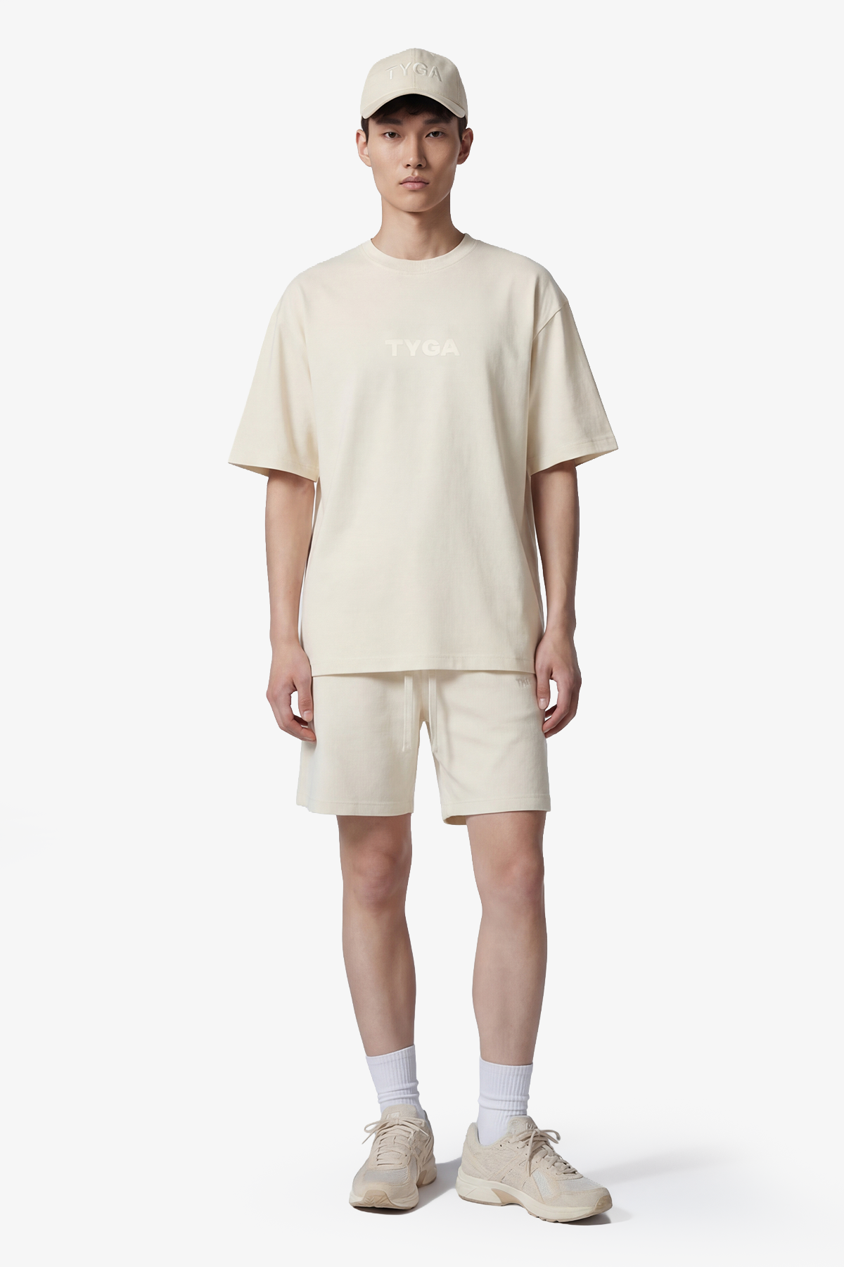 STITCHED SQUARE OVERSIZED T-SHIRT - BEIGE