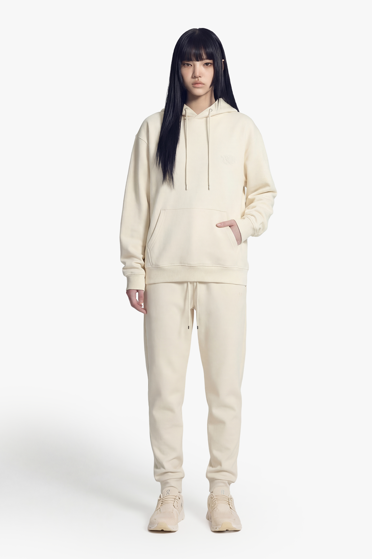 TIGER EMBROIDERY COTTON HOODIE - WHITE