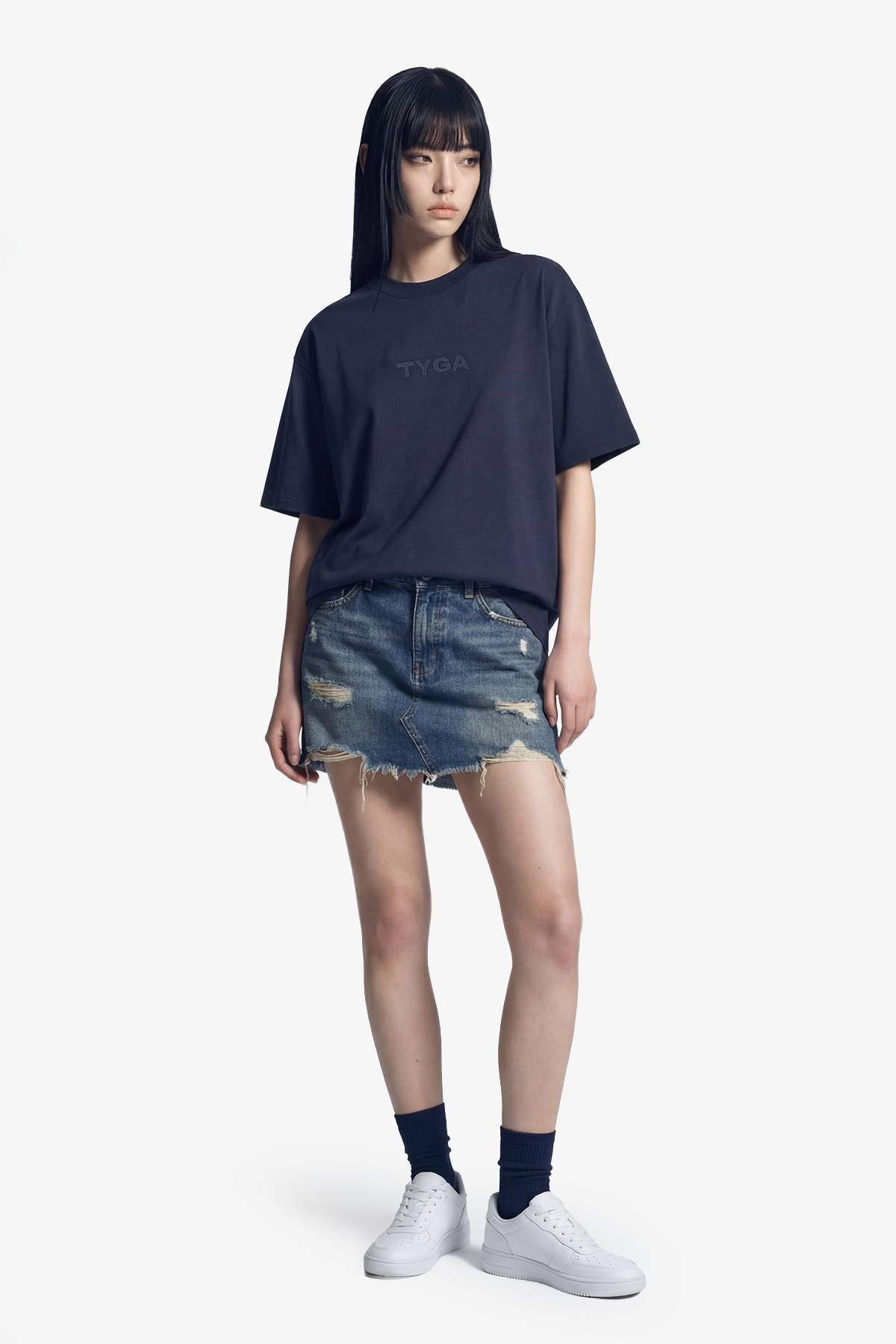 STITCHED SQUARE OVERSIZED T-SHIRT - NAVY