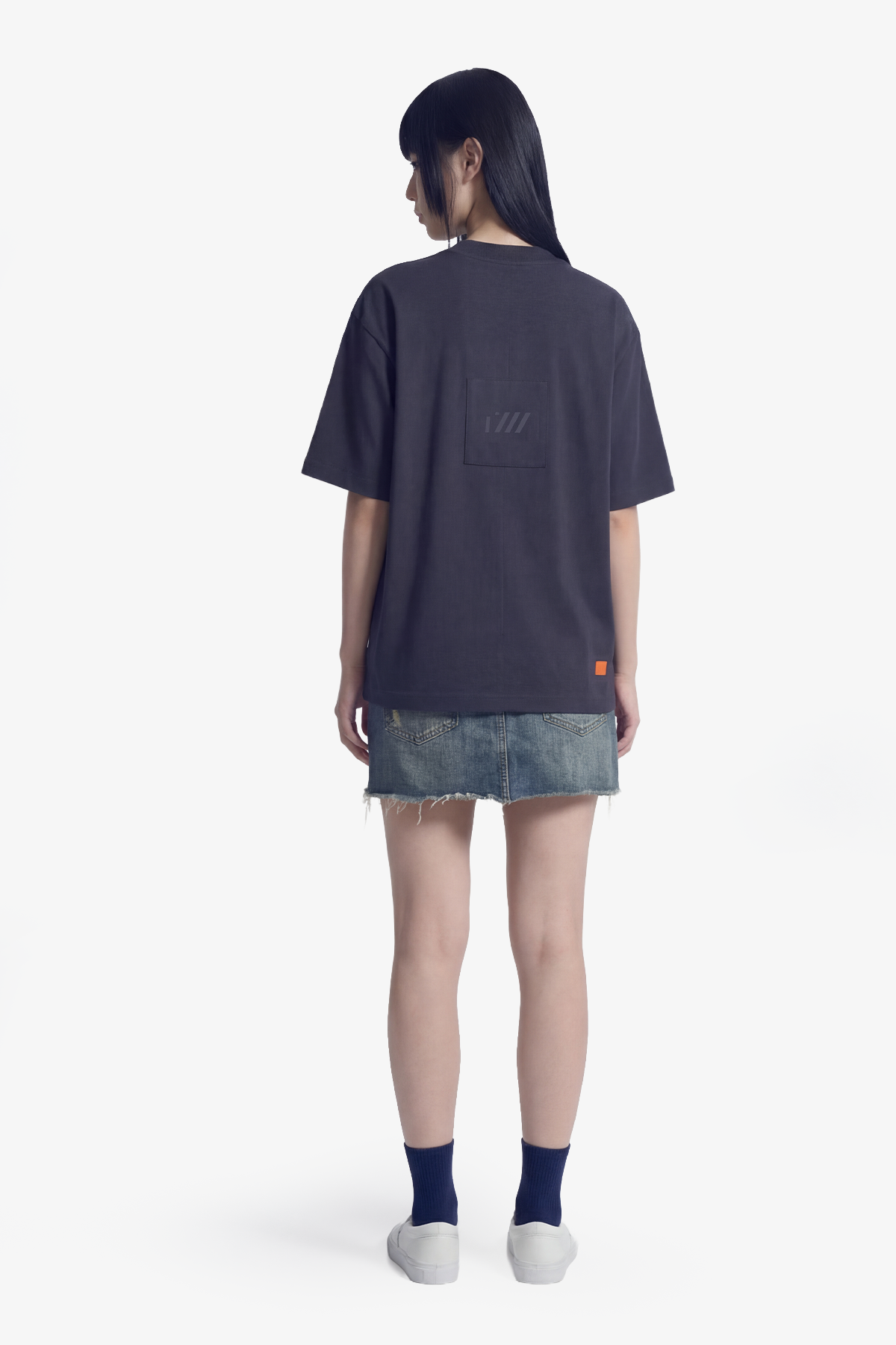 STITCHED SQUARE OVERSIZED T-SHIRT - NAVY