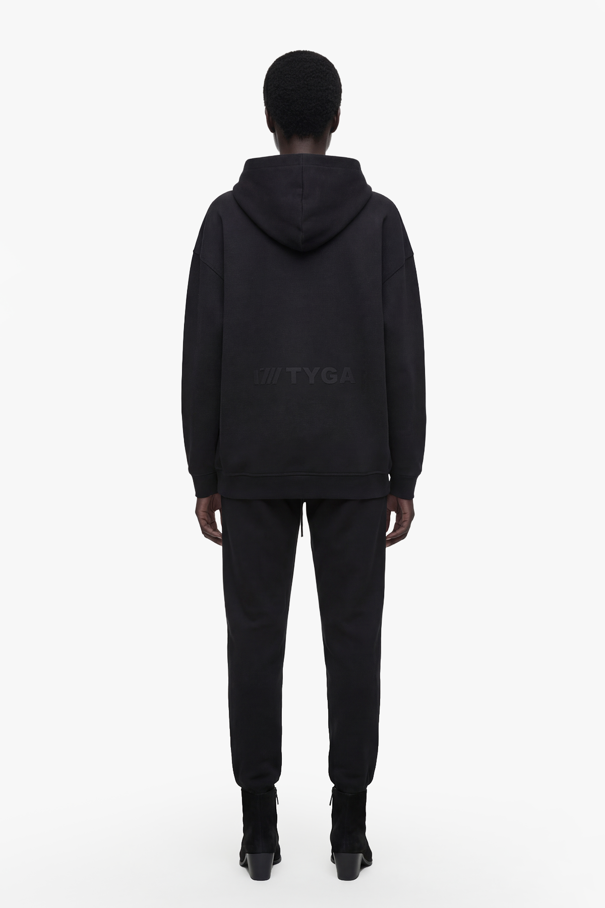 TIGER EMBROIDERY COTTON HOODIE - BLACK