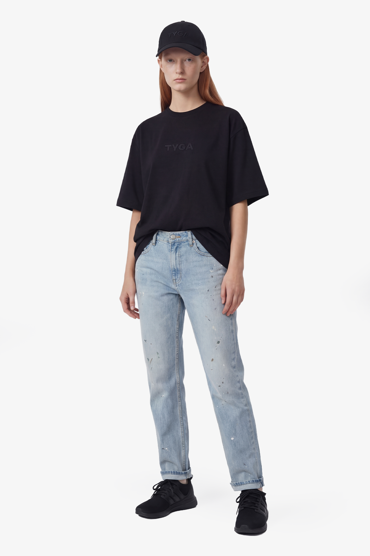 STITCHED SQUARE OVERSIZED T-SHIRT - BLACK