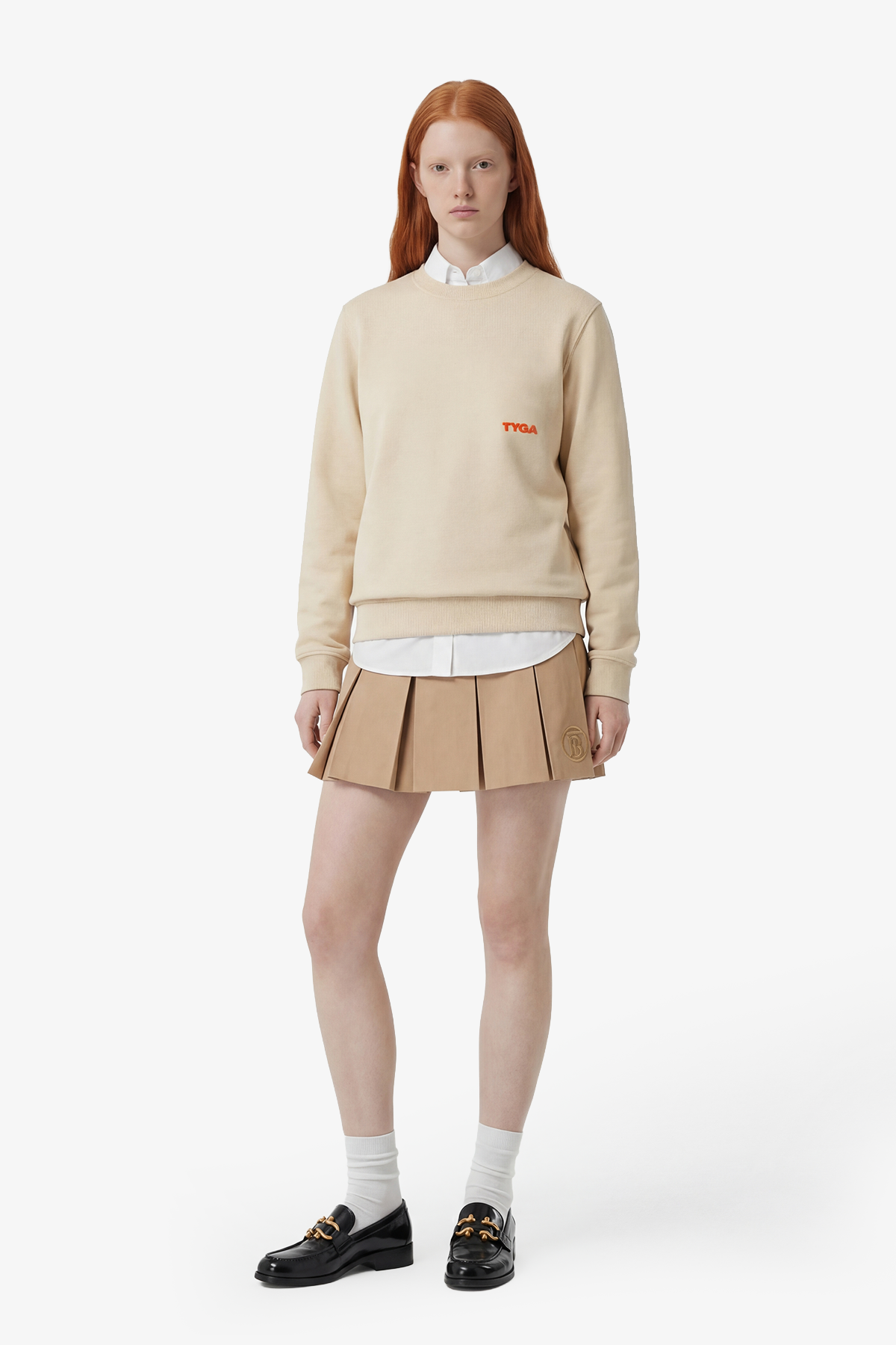 TYGA EMBROIDERY ROUND NECK SWEATER - BEIGE