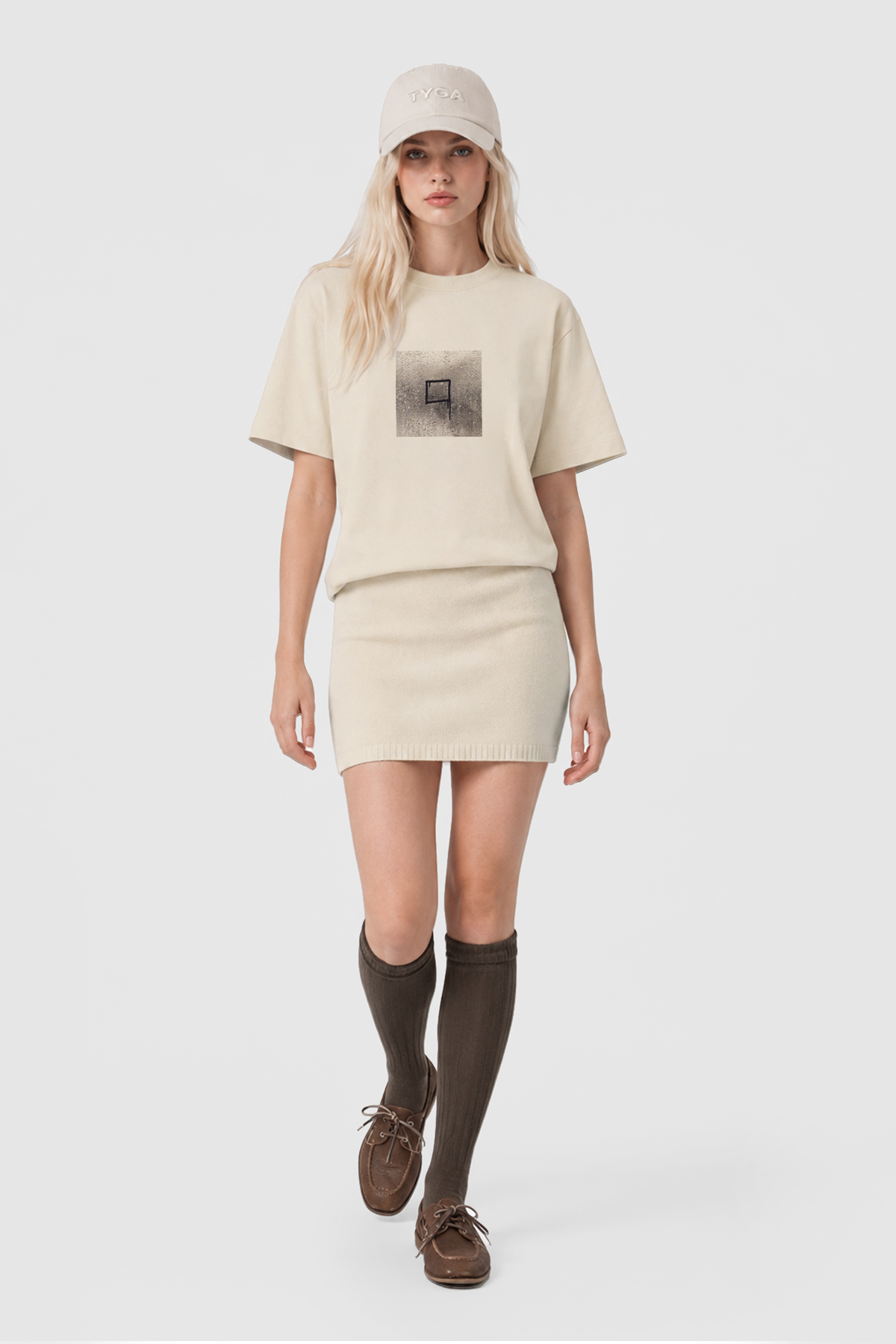 RAINDROP COTTON T-SHIRT - BEIGE