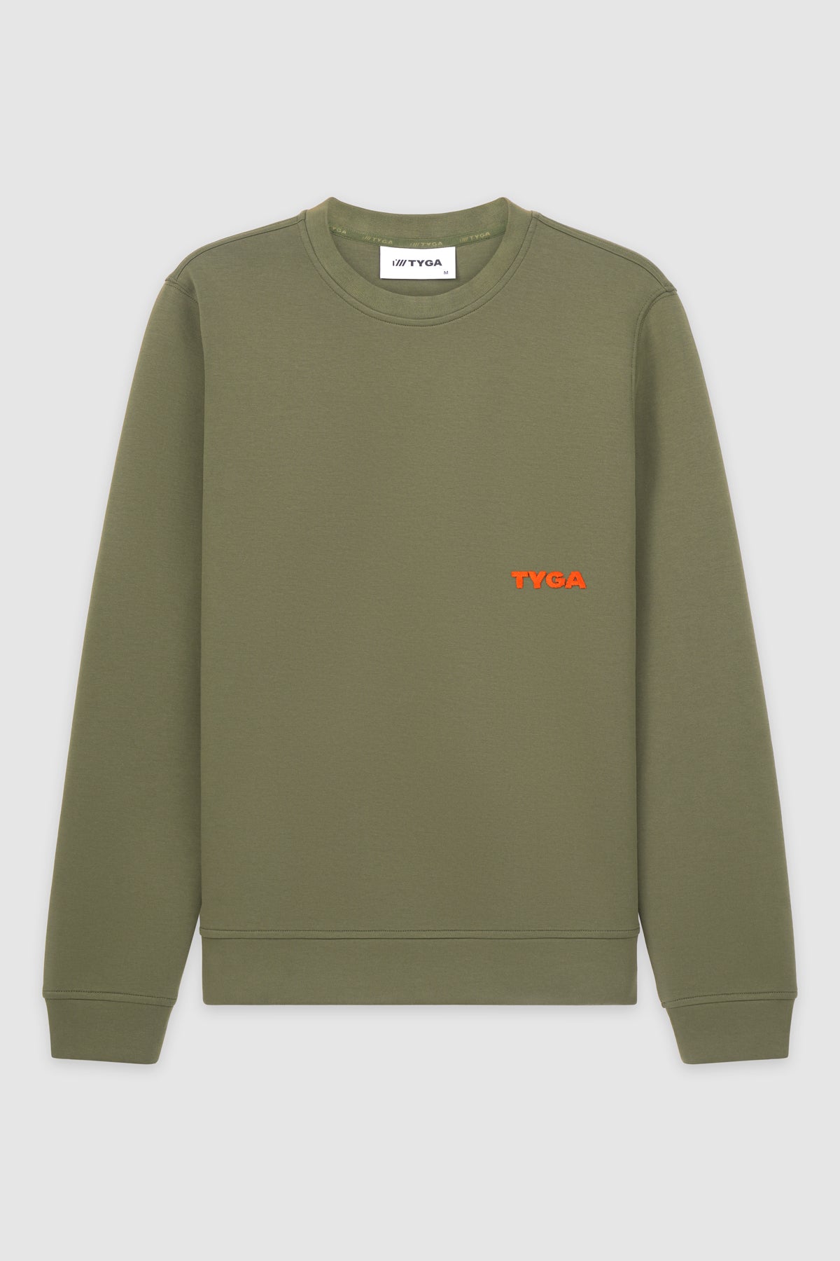 TYGA EMBROIDERY ROUND NECK SWEATER - DRAB GREEN