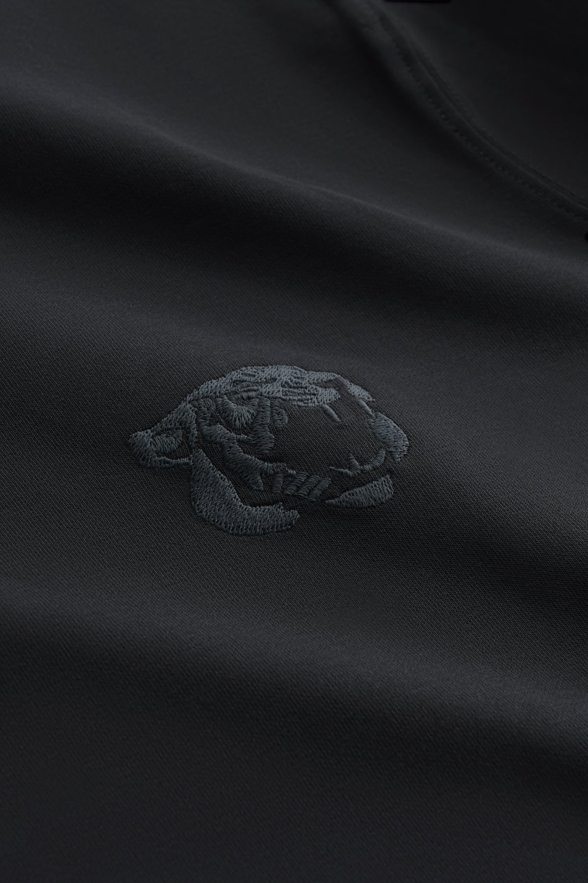 TIGER EMBROIDERY COTTON HOODIE - ANCHOR GRAY